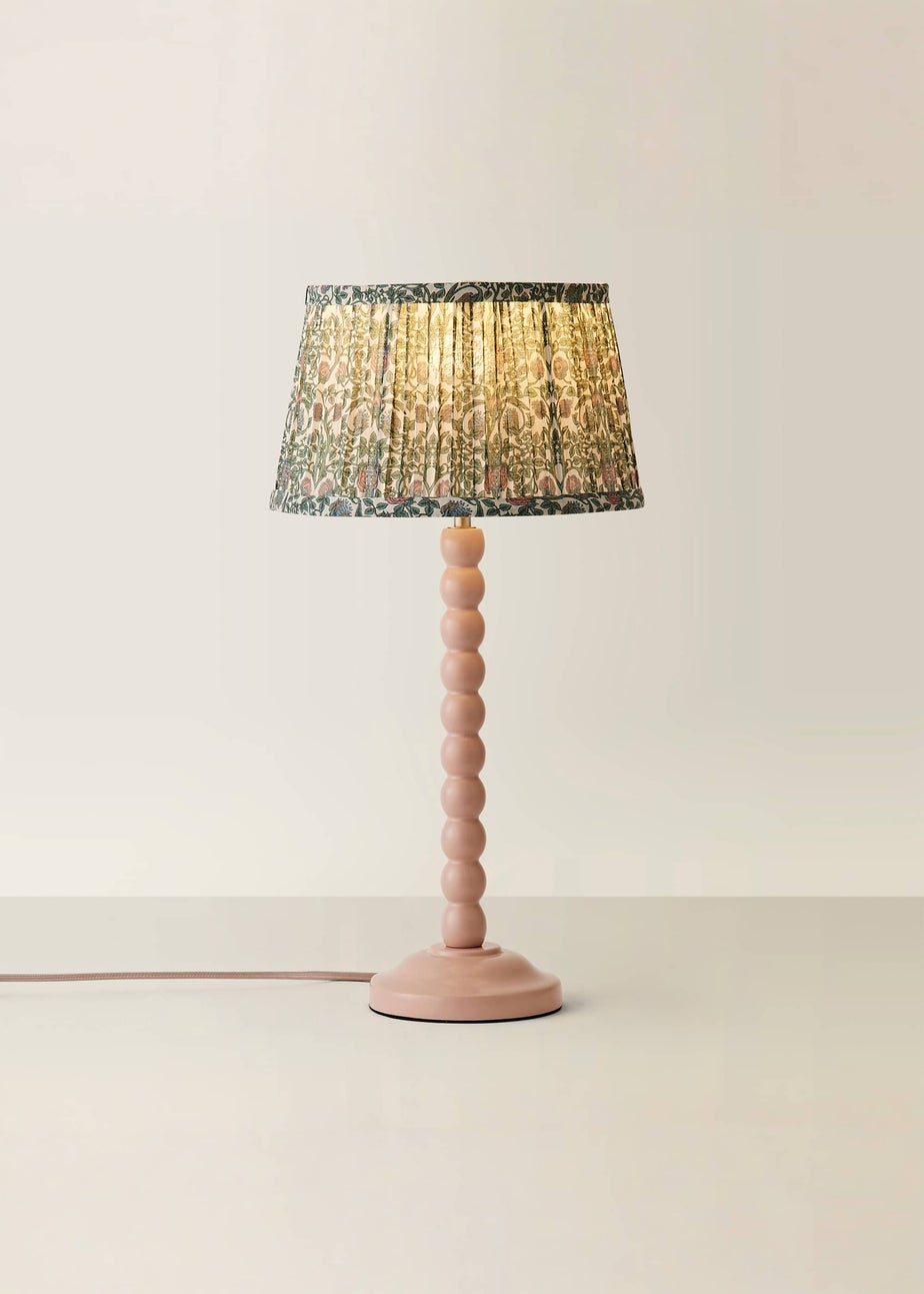 ValueLights Rose Pink Bobbin Table Lamp with Floral Pleated Lampshade
