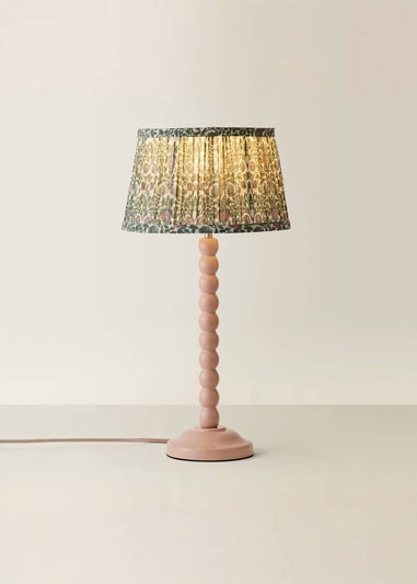 ValueLights Rose Pink Bobbin Table Lamp with Floral Pleated Lampshade