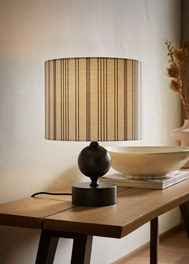ValueLights Anthony Candlestick Table Lamp with Linen Stripe Lampshade