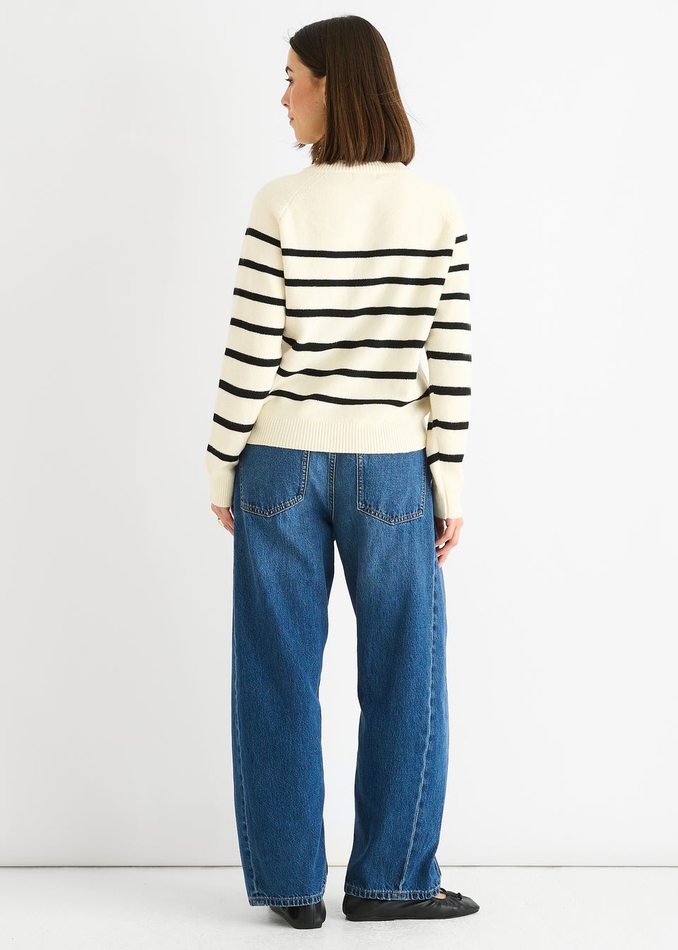 Gini London Cream Recycle Stripe Button Up Loose Fit Knit Jumper