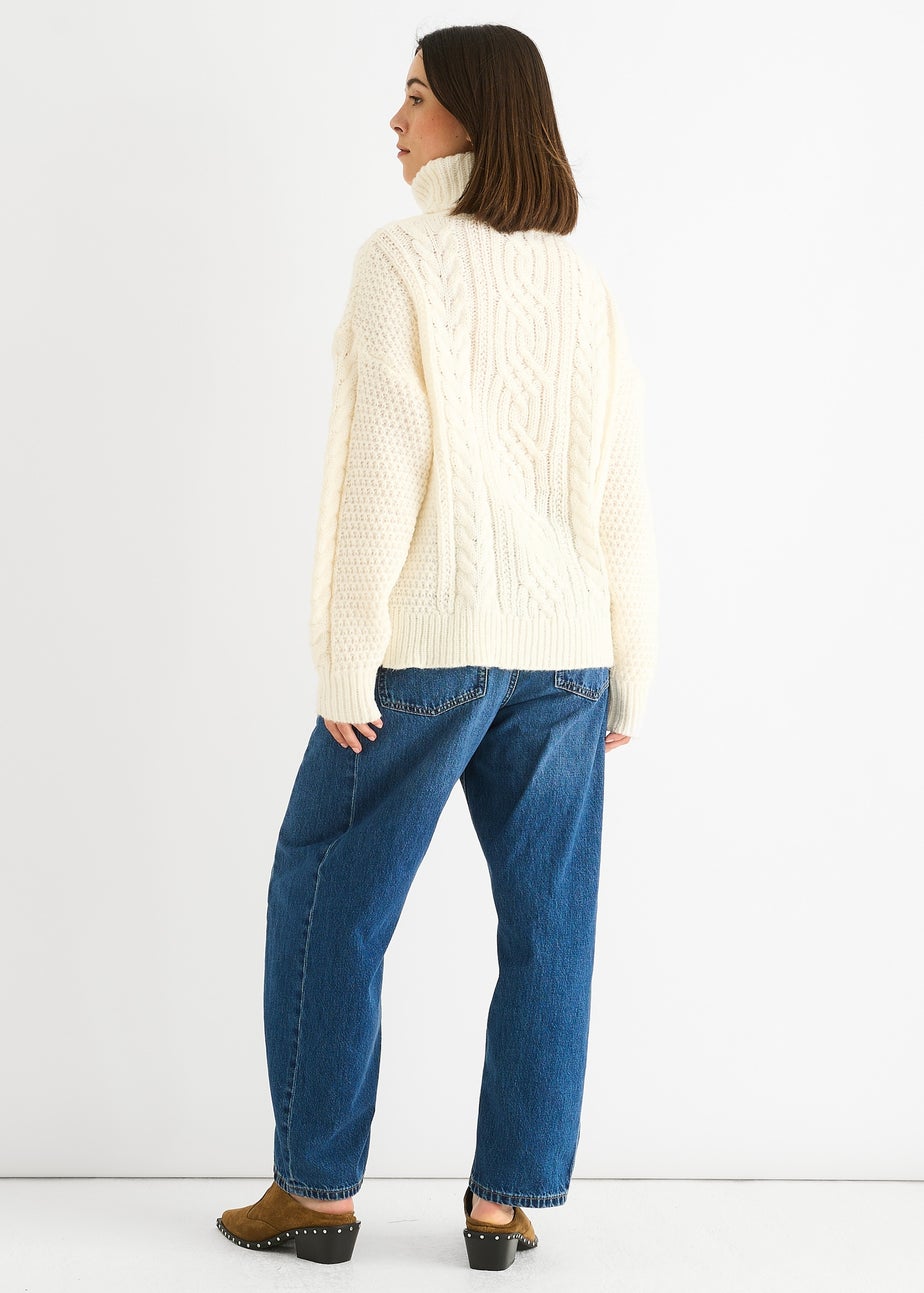 Gini London Cream Cable Knit High Neck Knit Jumper