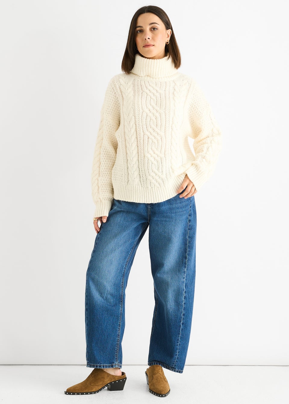 Gini London Cream Cable Knit High Neck Knit Jumper