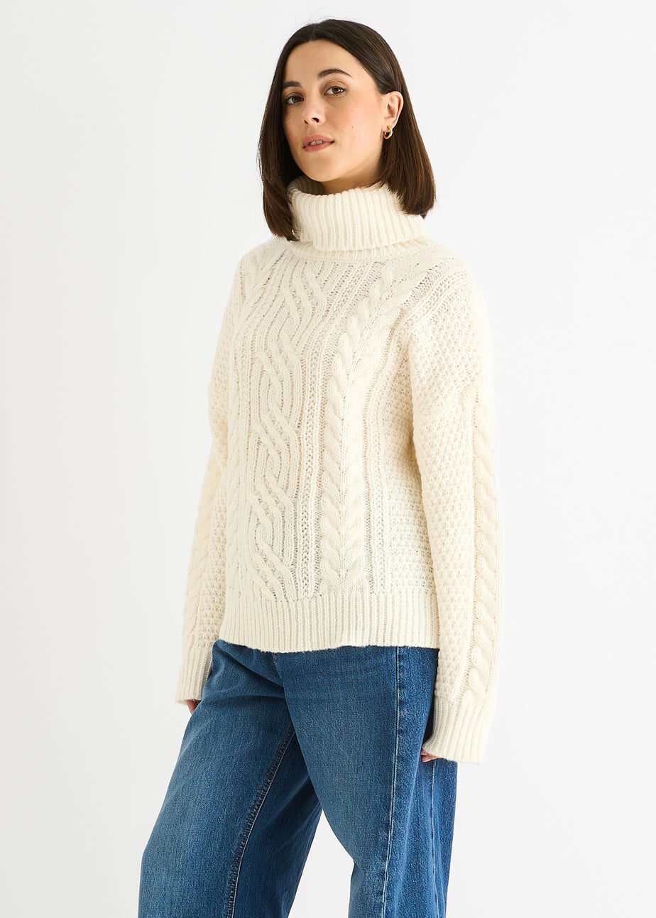 Gini London Cream Cable Knit High Neck Knit Jumper
