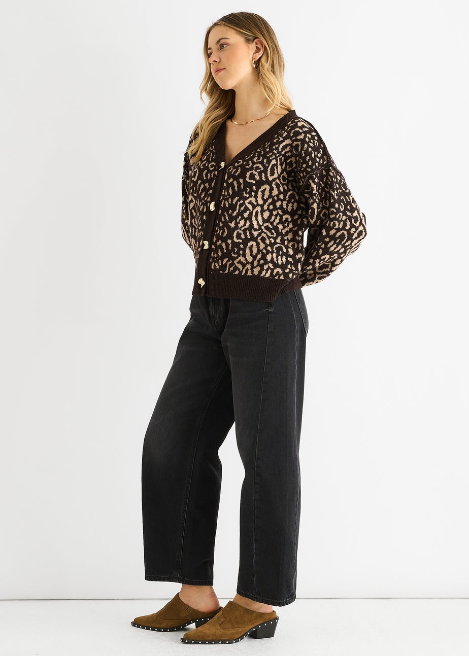 Gini London Chocolate Animal Print Wool Mix Cardigan Look Jumper
