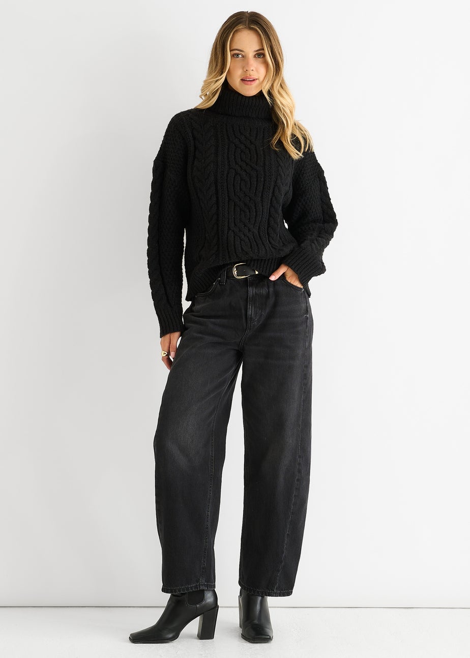 Gini London Black Cable Knit High Neck Knit Jumper