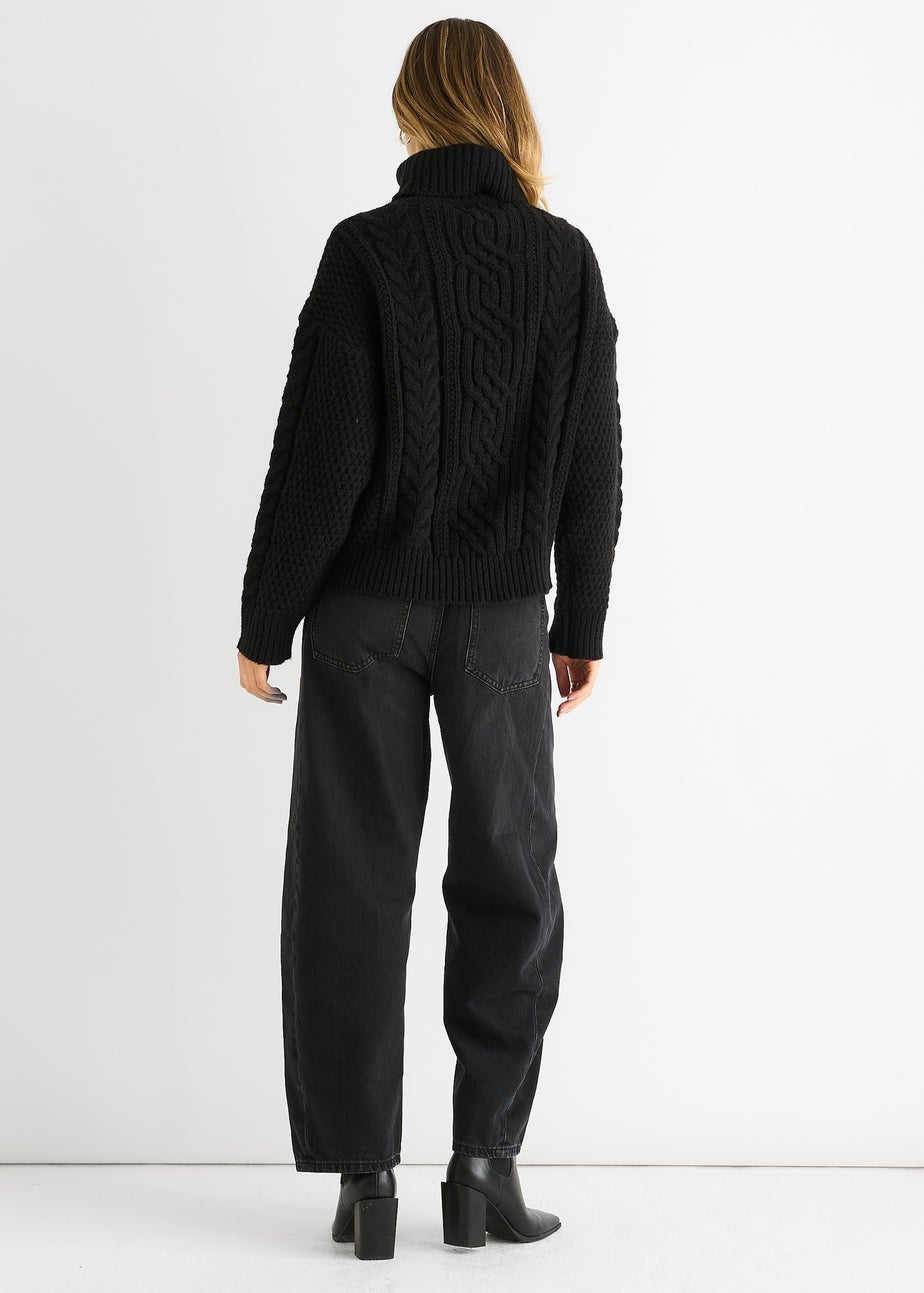 Gini London Black Cable Knit High Neck Knit Jumper