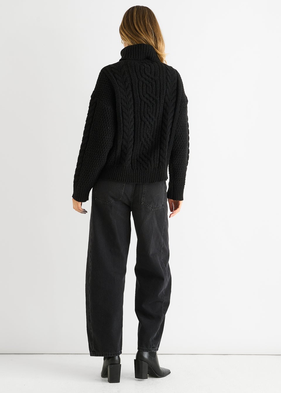 Gini London Black Cable Knit High Neck Knit Jumper
