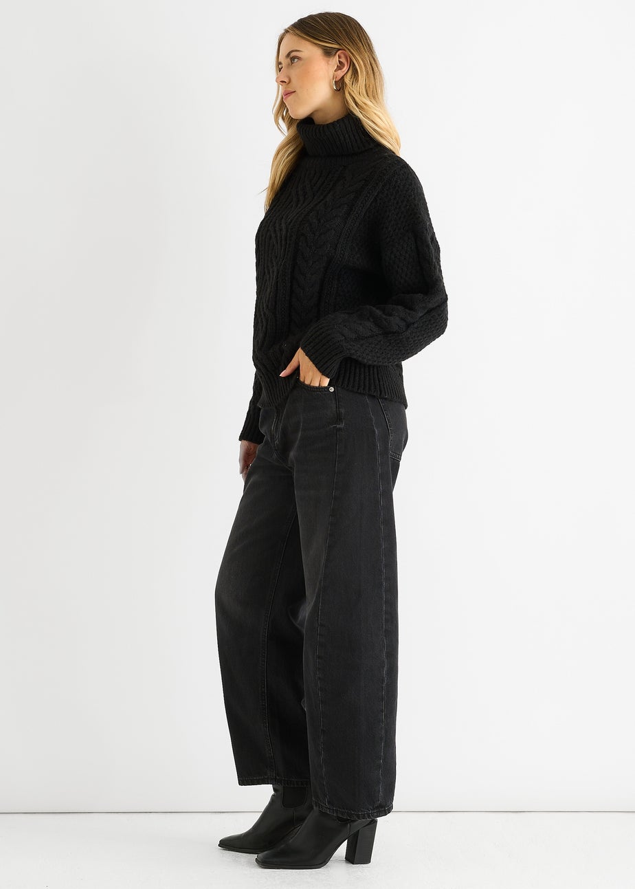 Gini London Black Cable Knit High Neck Knit Jumper