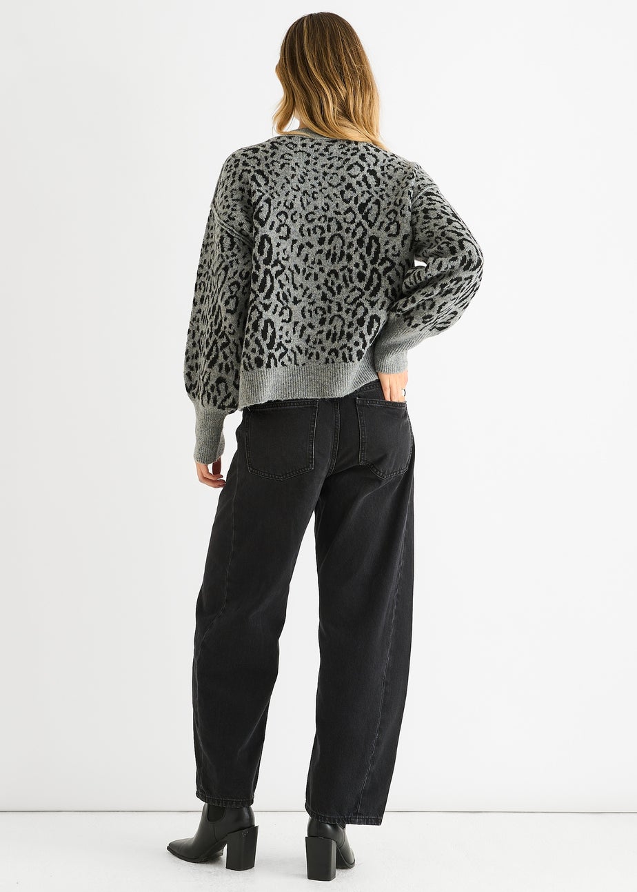 Gini London Grey Animal Print Wool Mix Cardigan Look Jumper