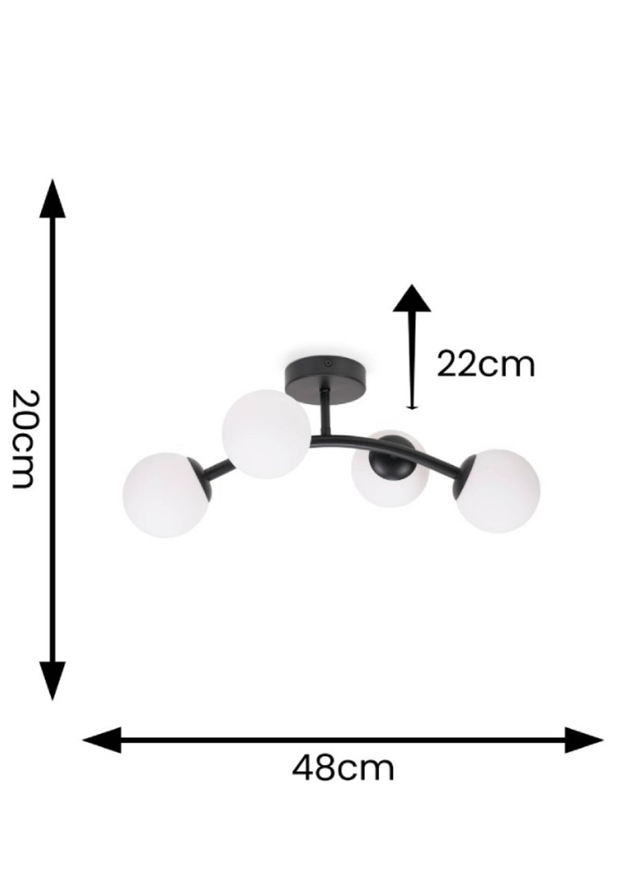 ValueLights Jas  Black Semi-Flush Light with White Globe Shade (20cm x 22cm x 48cm)