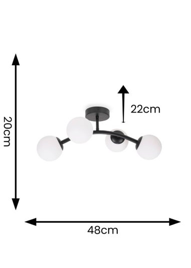 ValueLights Jas  Black Semi-Flush Light with White Globe Shade (20cm x 22cm x 48cm)