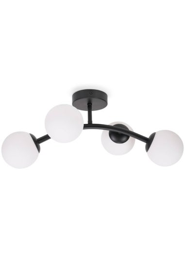 ValueLights Jas  Black Semi-Flush Light with White Globe Shade (20cm x 22cm x 48cm)