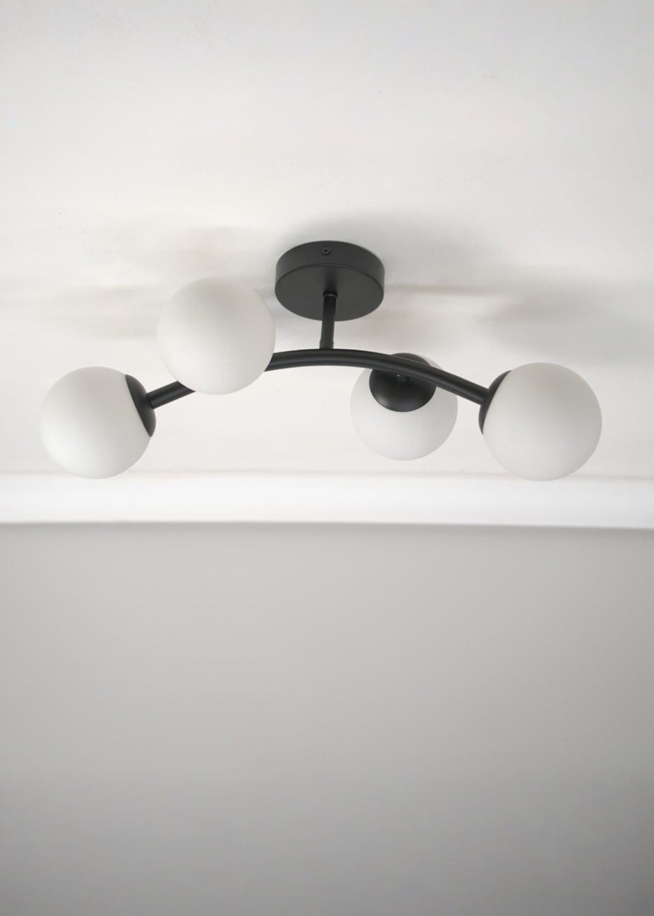 ValueLights Jas  Black Semi-Flush Light with White Globe Shade (20cm x 22cm x 48cm)