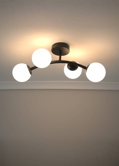 ValueLights Jas  Black Semi-Flush Light with White Globe Shade (20cm x 22cm x 48cm)