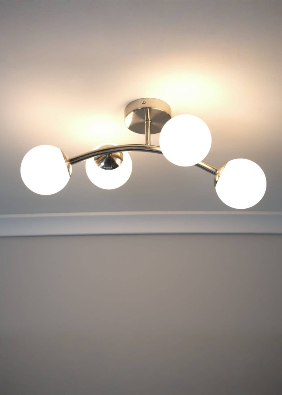 ValueLights Jas Brushed Semi-Flush Light with White Globe Shade (20cm x 22cm x 48cm)