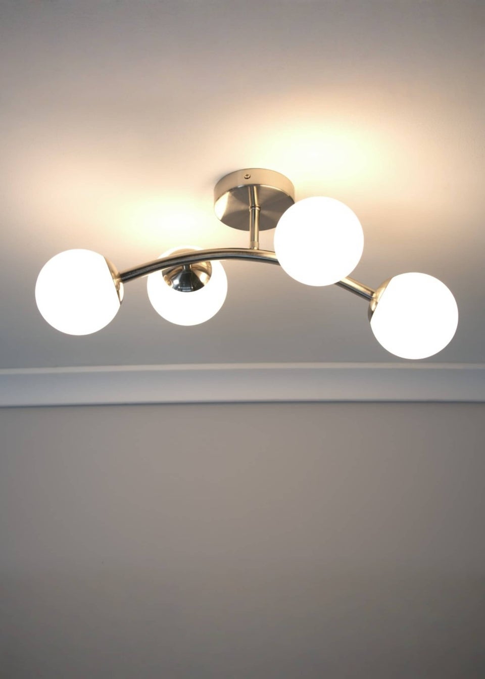 ValueLights Jas Brushed Semi-Flush Light with White Globe Shade (20cm x 22cm x 48cm)