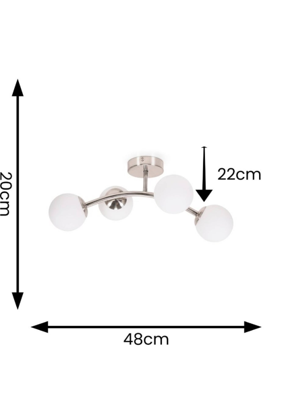 ValueLights Jas Brushed Semi-Flush Light with White Globe Shade (20cm x 22cm x 48cm)