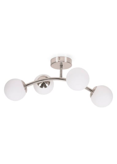ValueLights Jas Brushed Semi-Flush Light with White Globe Shade (20cm x 22cm x 48cm)