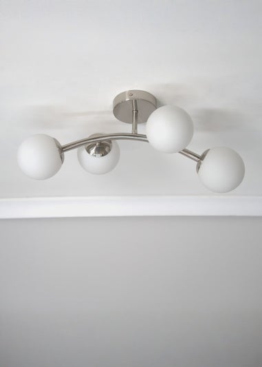 ValueLights Jas Brushed Semi-Flush Light with White Globe Shade (20cm x 22cm x 48cm)