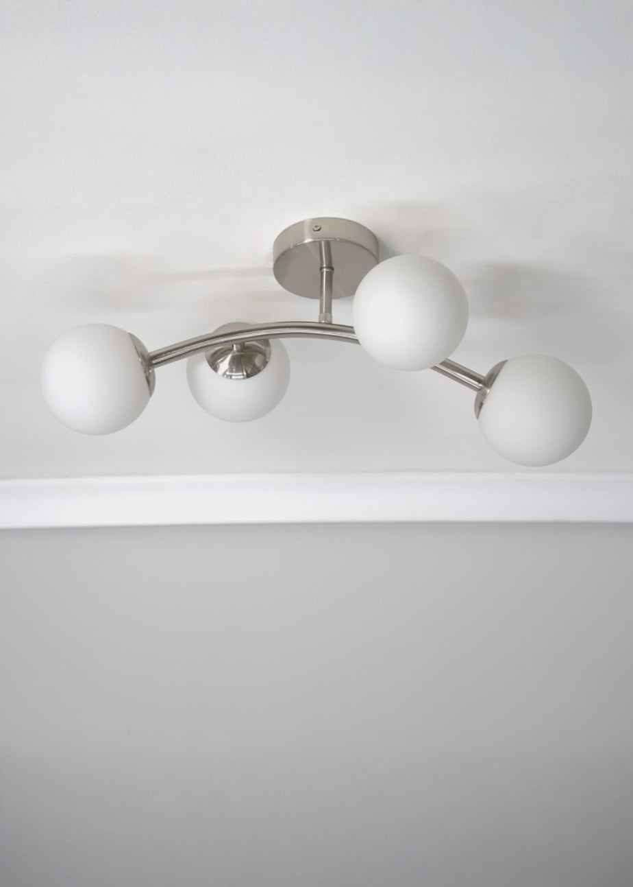 ValueLights Jas Brushed Semi-Flush Light with White Globe Shade (20cm x 22cm x 48cm)