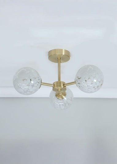 ValueLights India Brushed Gold Ceiling Light with White Globe Shades