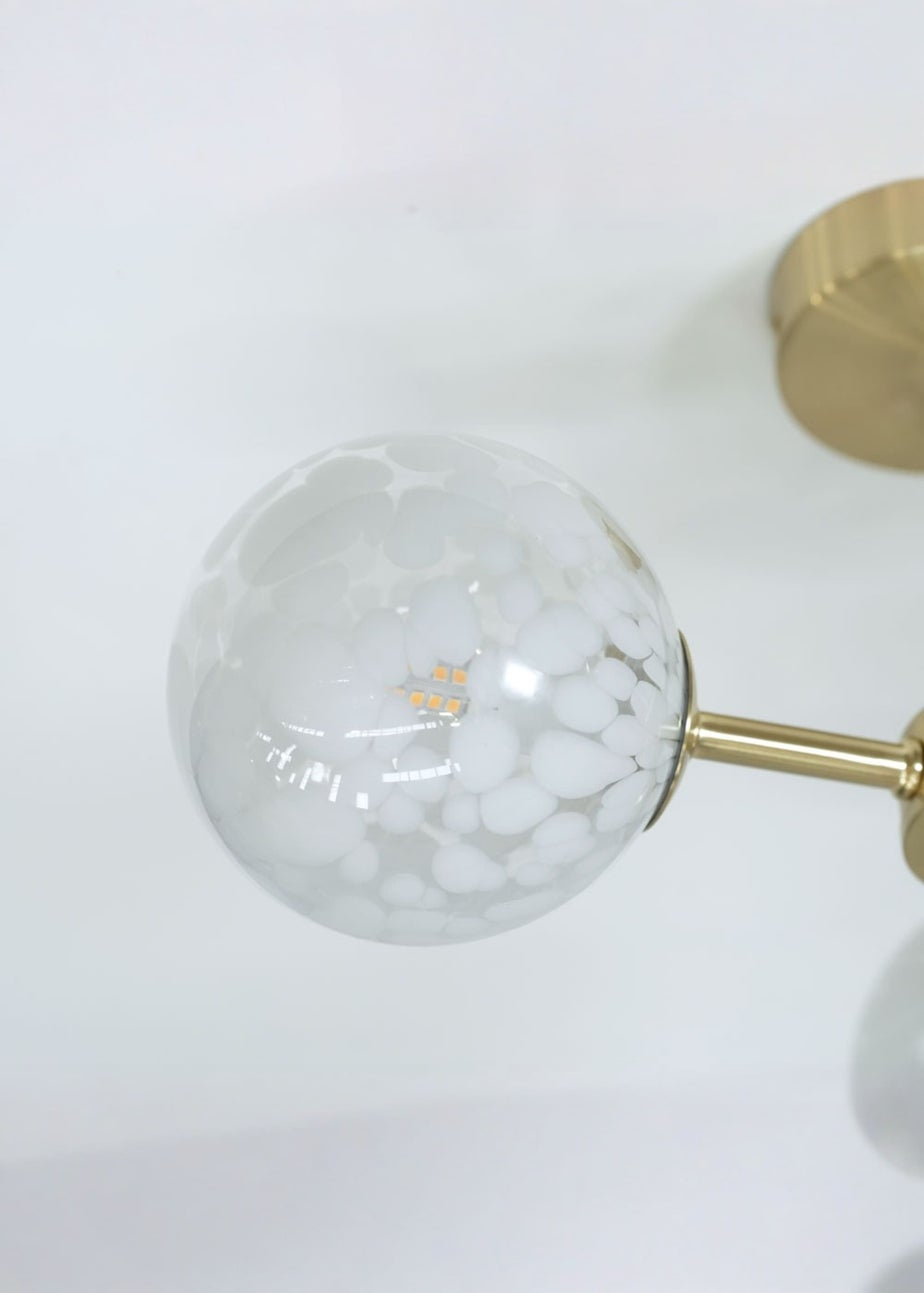 ValueLights India Brushed Gold Ceiling Light with White Globe Shades