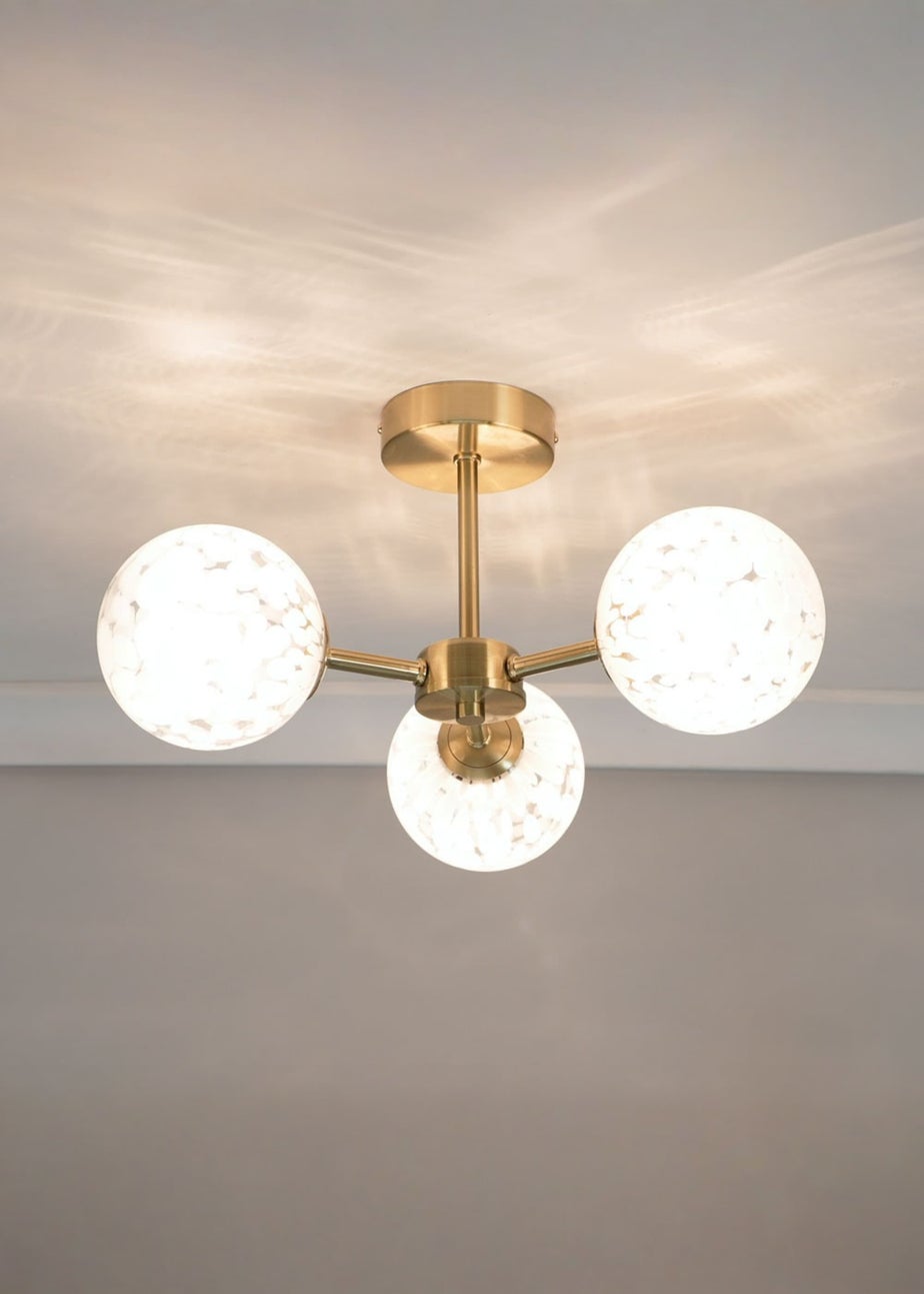 ValueLights India Brushed Gold Ceiling Light with White Globe Shades