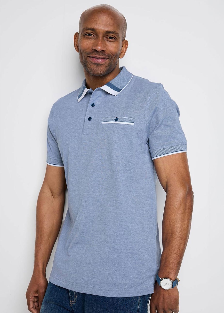 Cotton Traders Steel Blue Signature Short Sleeve Birdseye Pocket Polo Shirt