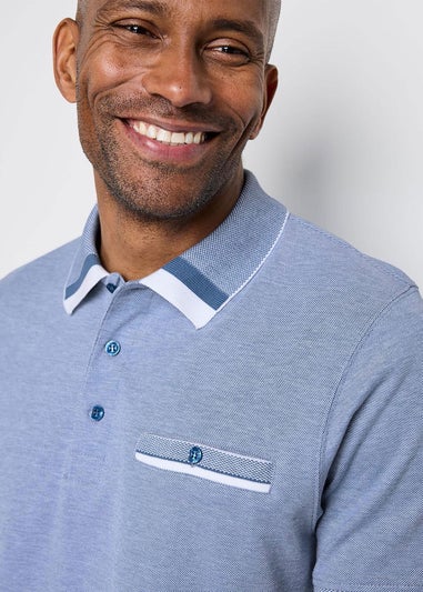 Cotton Traders Steel Blue Signature Short Sleeve Birdseye Pocket Polo Shirt