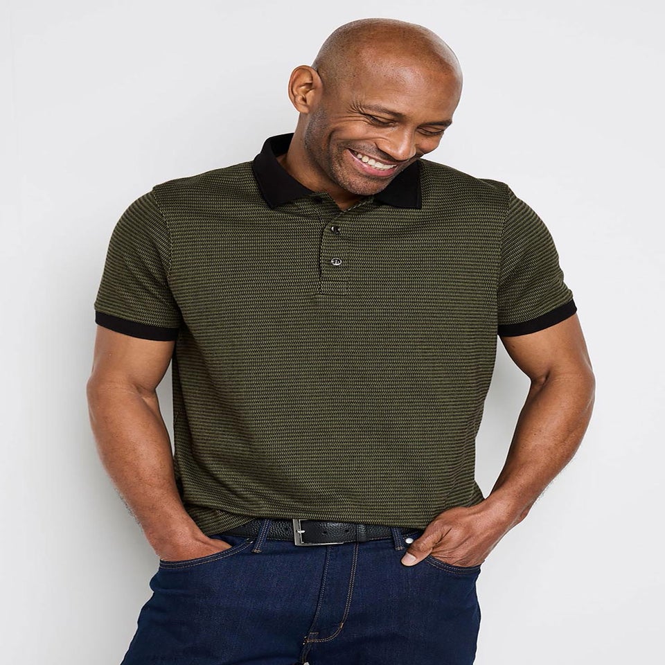 Cotton Traders Deep Fern Signature Short Sleeve Jacquard Polo Shirt