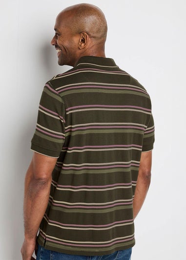 Cotton Traders Deep Fern Signature Short Sleeve Textured Stripe Polo Shirt