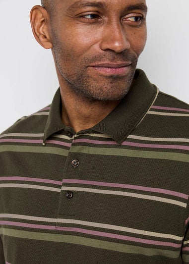 Cotton Traders Deep Fern Signature Short Sleeve Textured Stripe Polo Shirt