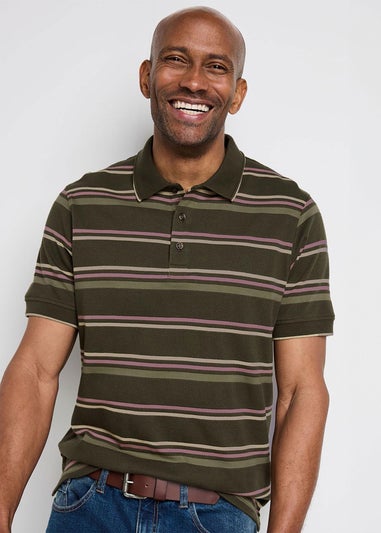Cotton Traders Deep Fern Signature Short Sleeve Textured Stripe Polo Shirt
