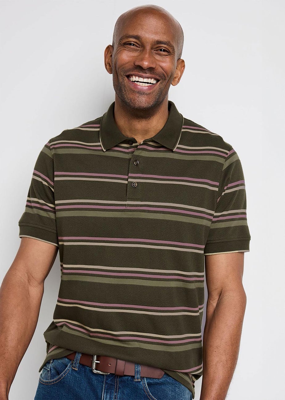 Cotton Traders Deep Fern Signature Short Sleeve Textured Stripe Polo Shirt