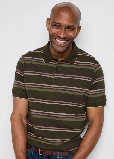 Cotton Traders Deep Fern Signature Short Sleeve Textured Stripe Polo Shirt