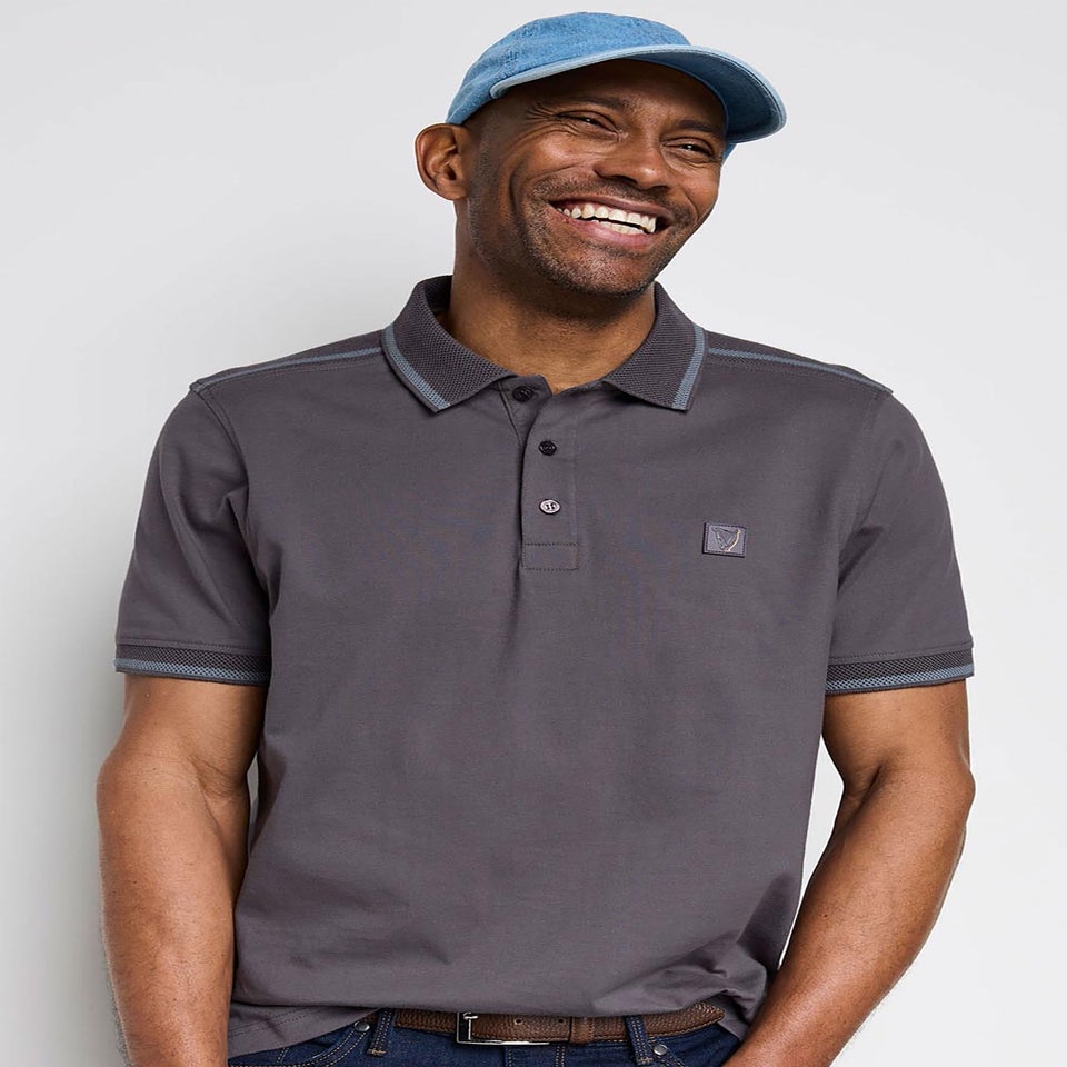 Cotton Traders Washed Charcoal Guinness Short Sleeve Shoulder Panel Polo Shirt