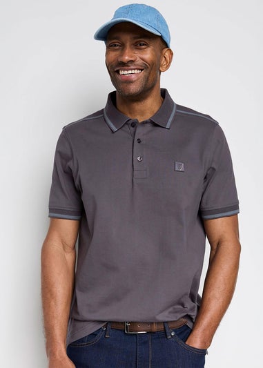 Cotton Traders Washed Charcoal Guinness Short Sleeve Shoulder Panel Polo Shirt