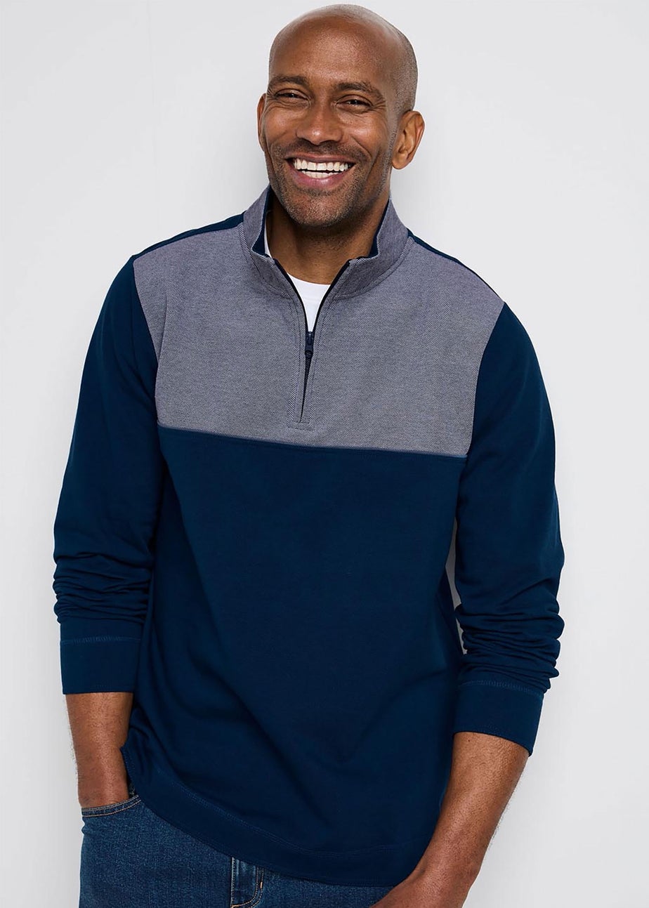 Cotton Traders Ink Signature Panelled Half Zip Top