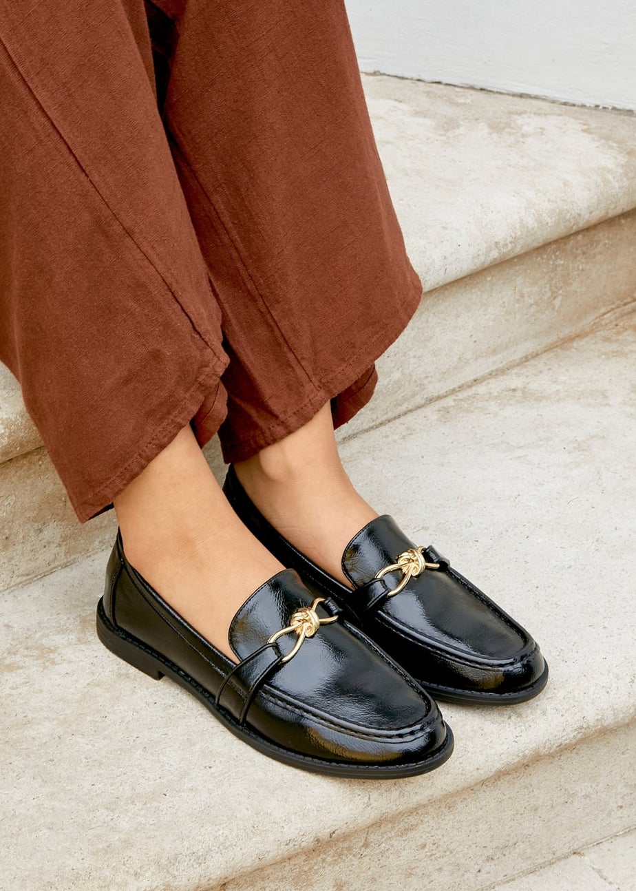 Linzi Affluent Black Faux Leather Slip On Loafer