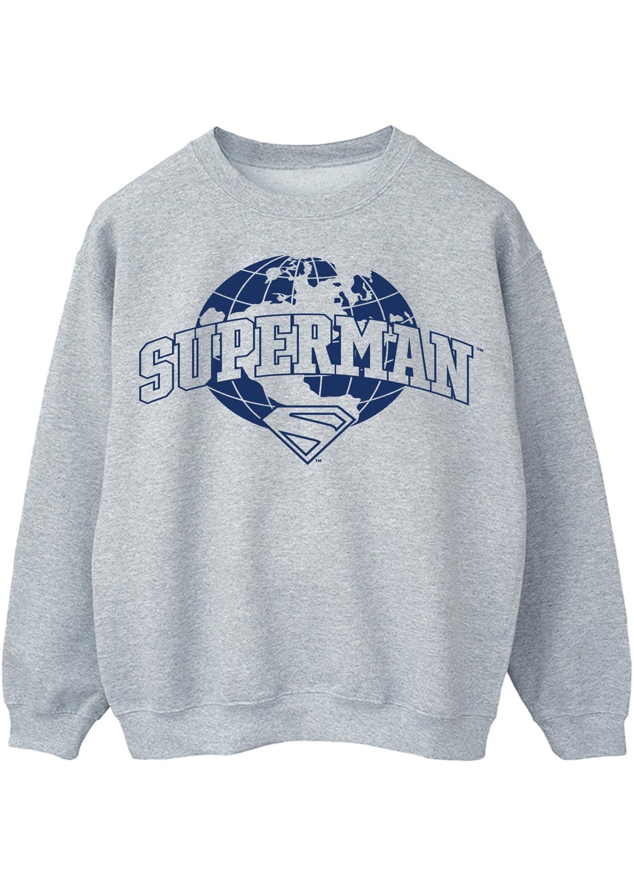 DC Comics Superman Shield World Women's Grey Graphic Sweatshirt