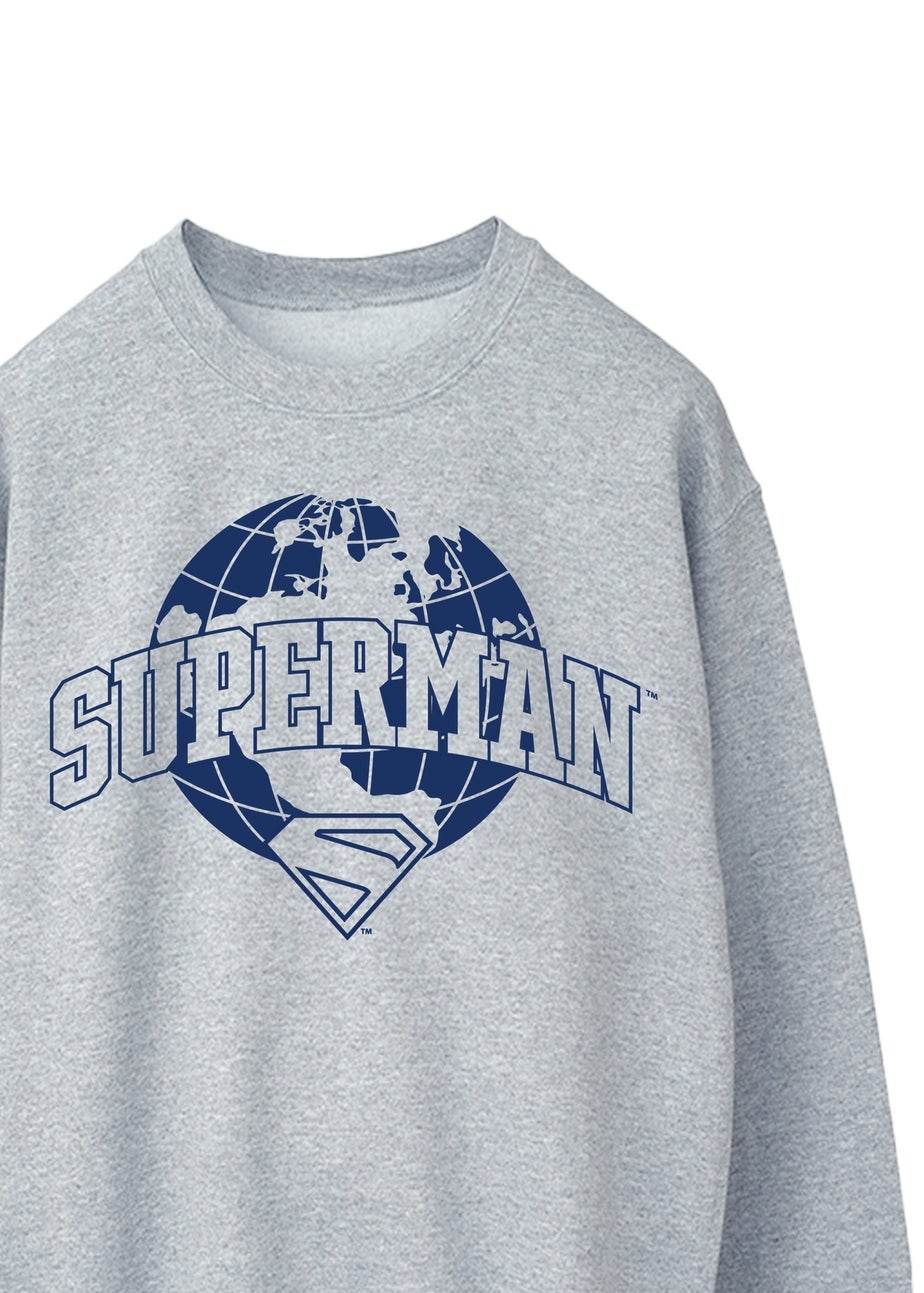 DC Comics Superman Shield World Women's Grey Graphic Sweatshirt