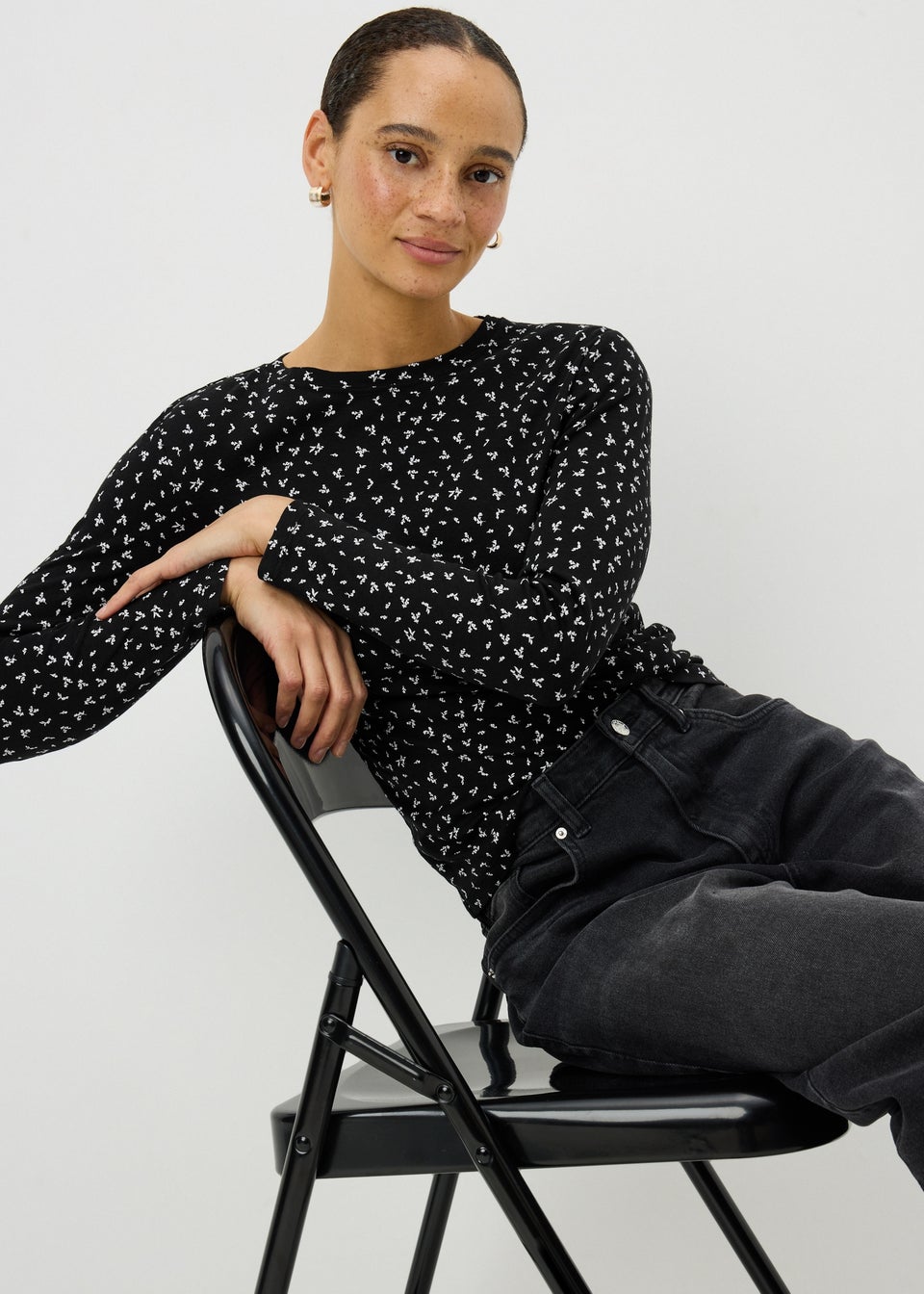 Black Printed Long Sleeve T-Shirt