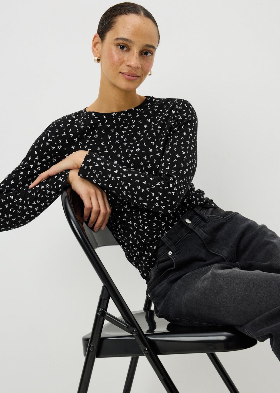 Black Printed Long Sleeve T-Shirt