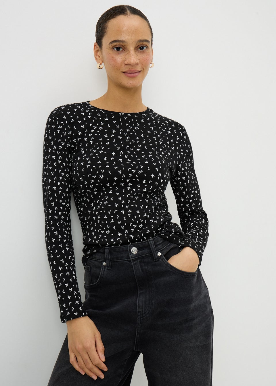 Black Printed Long Sleeve T-Shirt