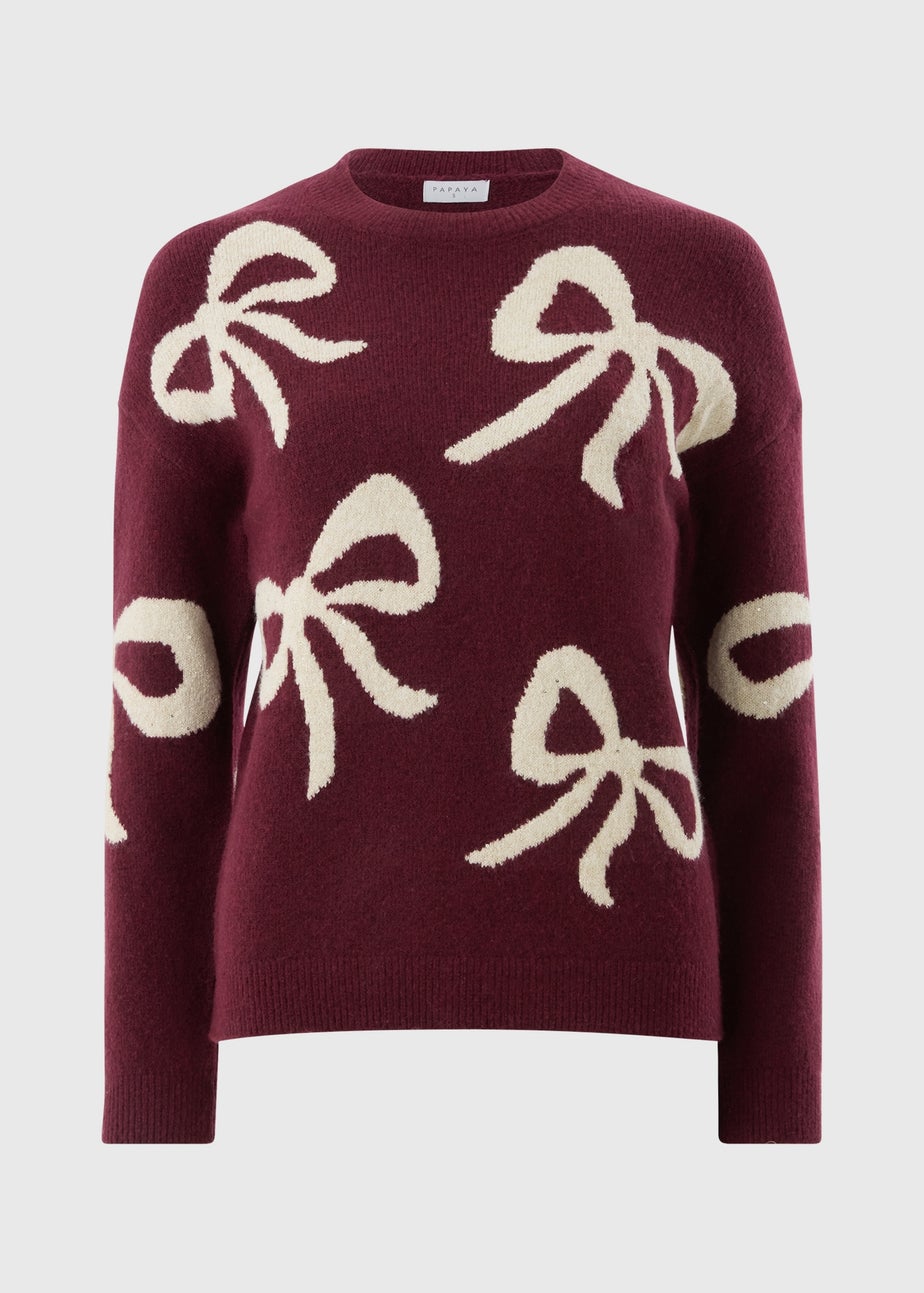 Burgundy Bow Lurex Jumper