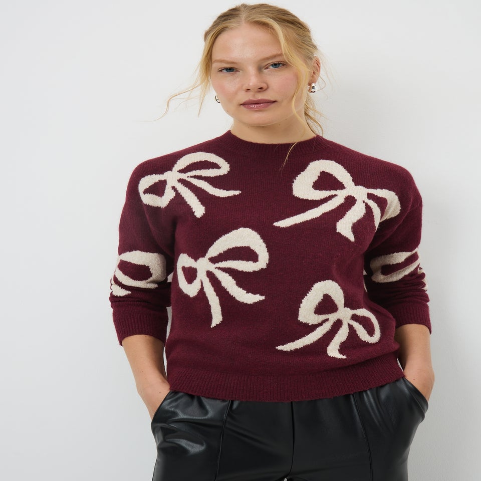 Burgundy Bow Lurex Jumper