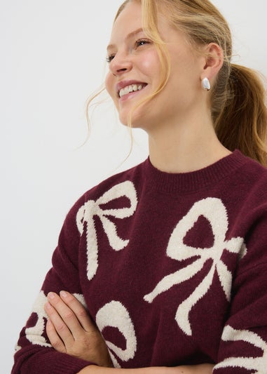 Burgundy Bow Lurex Jumper