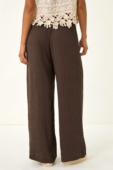 Dusk Brown Textured Elastic Waist Trousers