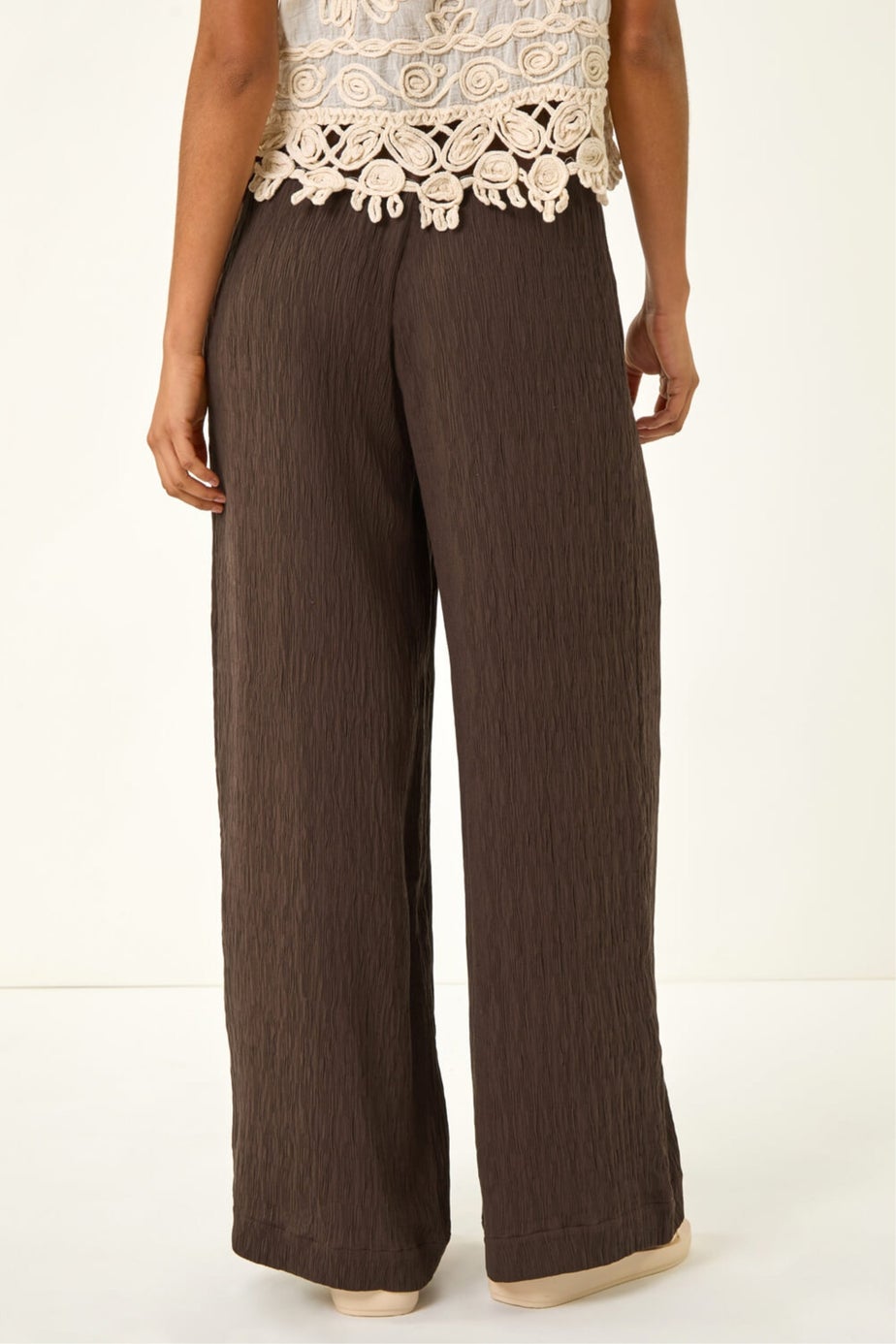 Dusk Brown Textured Elastic Waist Trousers