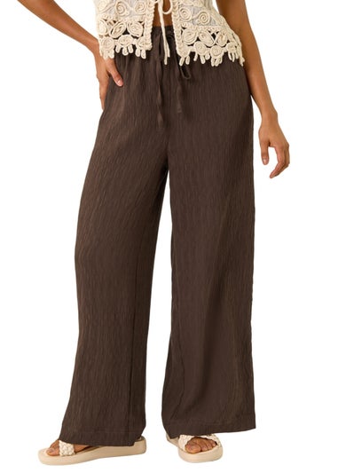 Dusk Brown Textured Elastic Waist Trousers